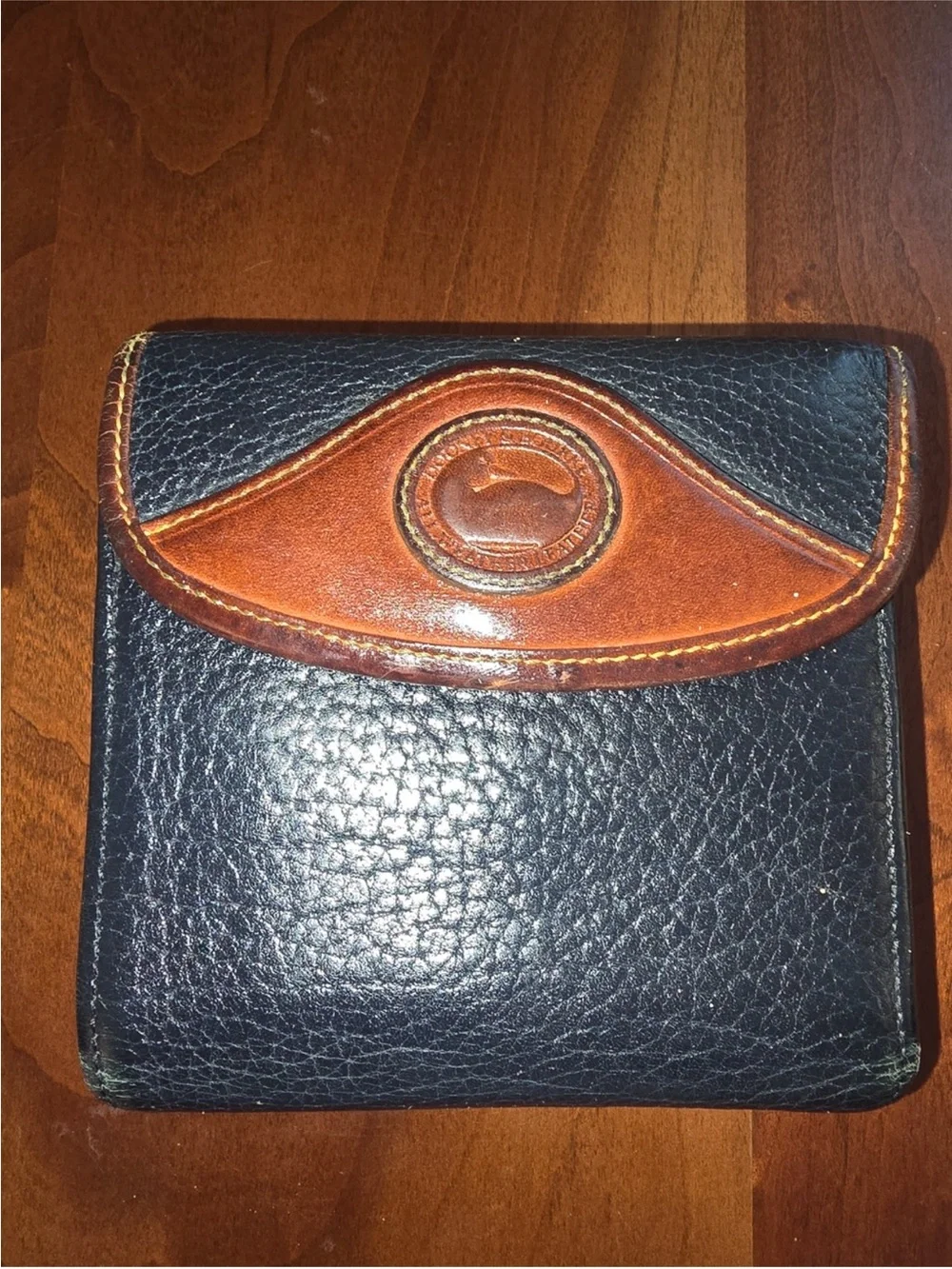 Dooney & Bourke Black and Brown Leather Bi-Fold Wallet vintage.